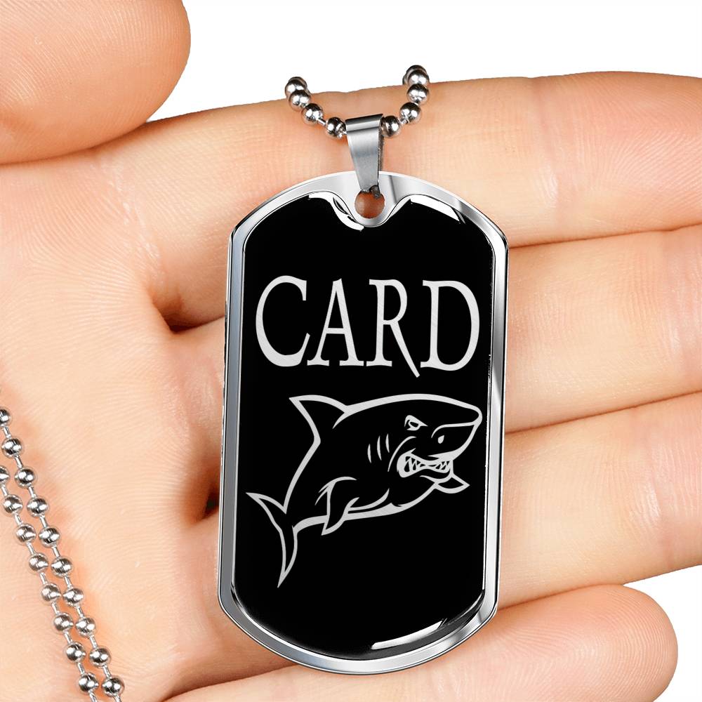 Card Shark Dog Tag Stainless Steel or 18k Gold 24" Chain-Express Your Love Gifts