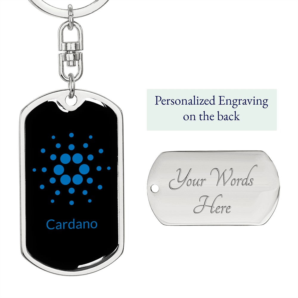 Cardano Blue Crypto Cryptocurrency Keychain Stainless Steel or 18k Gold Dog Tag Keyring-Express Your Love Gifts