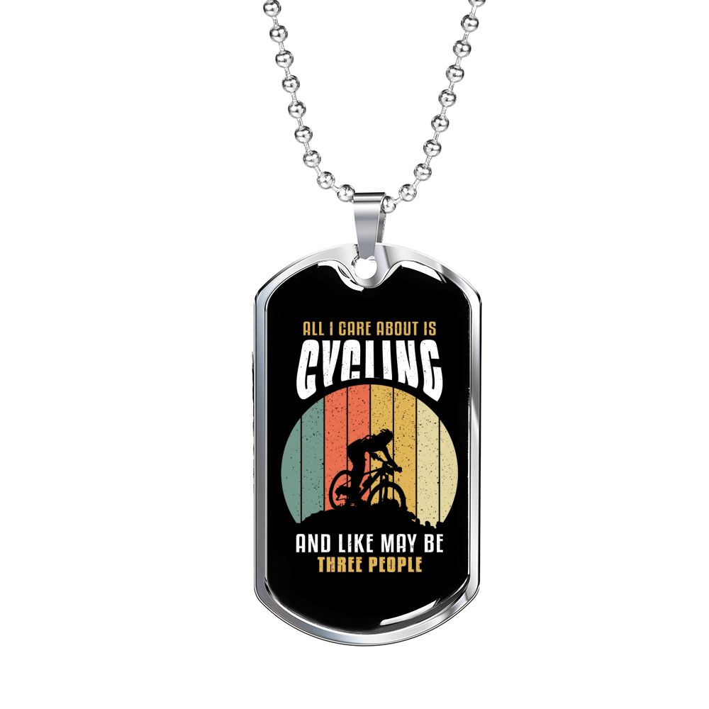 CAre Only Is Cycling Necklace Stainless Steel or 18k Gold Dog Tag 24"-Express Your Love Gifts