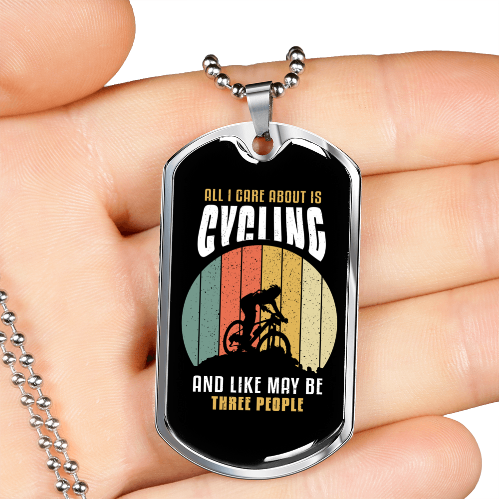 CAre Only Is Cycling Necklace Stainless Steel or 18k Gold Dog Tag 24"-Express Your Love Gifts