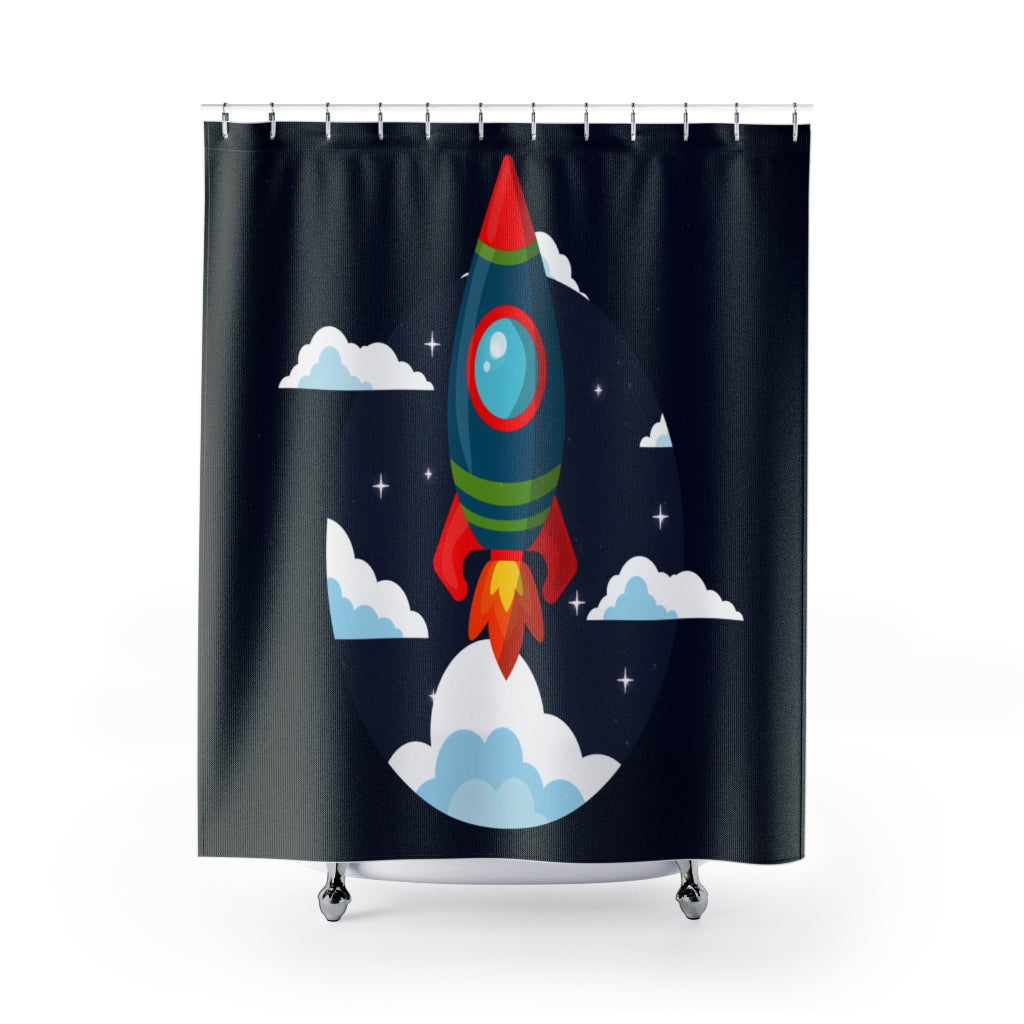 Cartoon Rocket Illustration Stylish Design 71" x 74" Elegant Waterproof Shower Curtain for a Spa-like Bathroom Paradise Exceptional Craftsmanship-Express Your Love Gifts