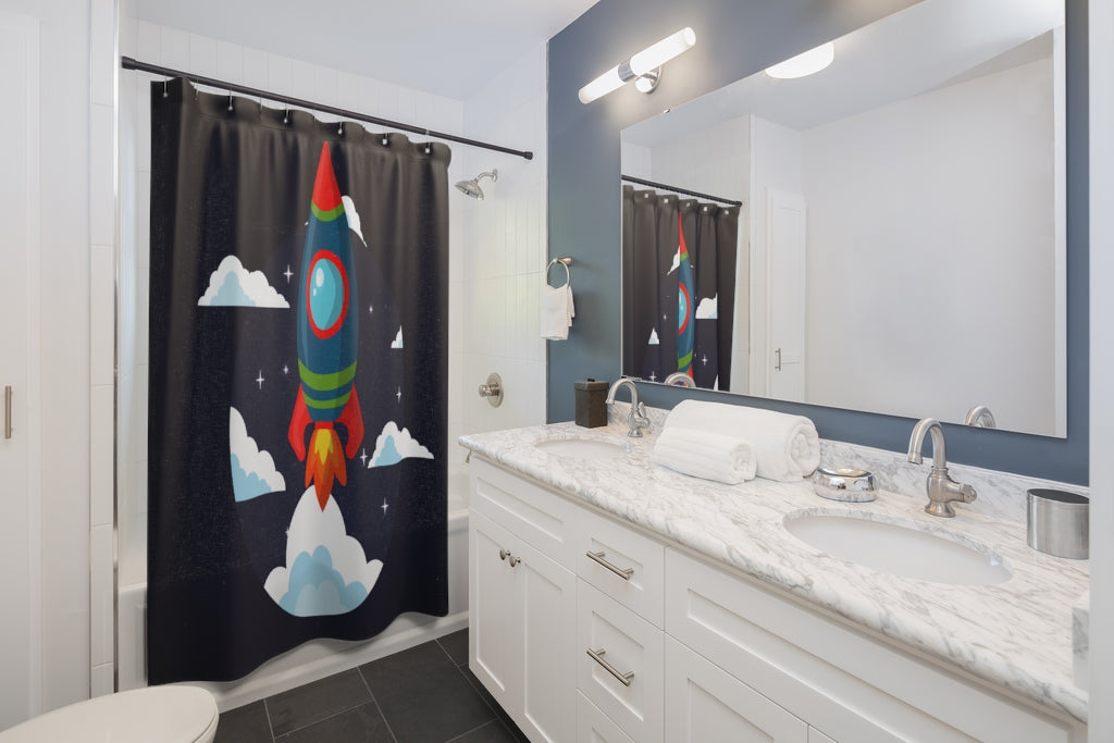 Cartoon Rocket Illustration Stylish Design 71" x 74" Elegant Waterproof Shower Curtain for a Spa-like Bathroom Paradise Exceptional Craftsmanship-Express Your Love Gifts