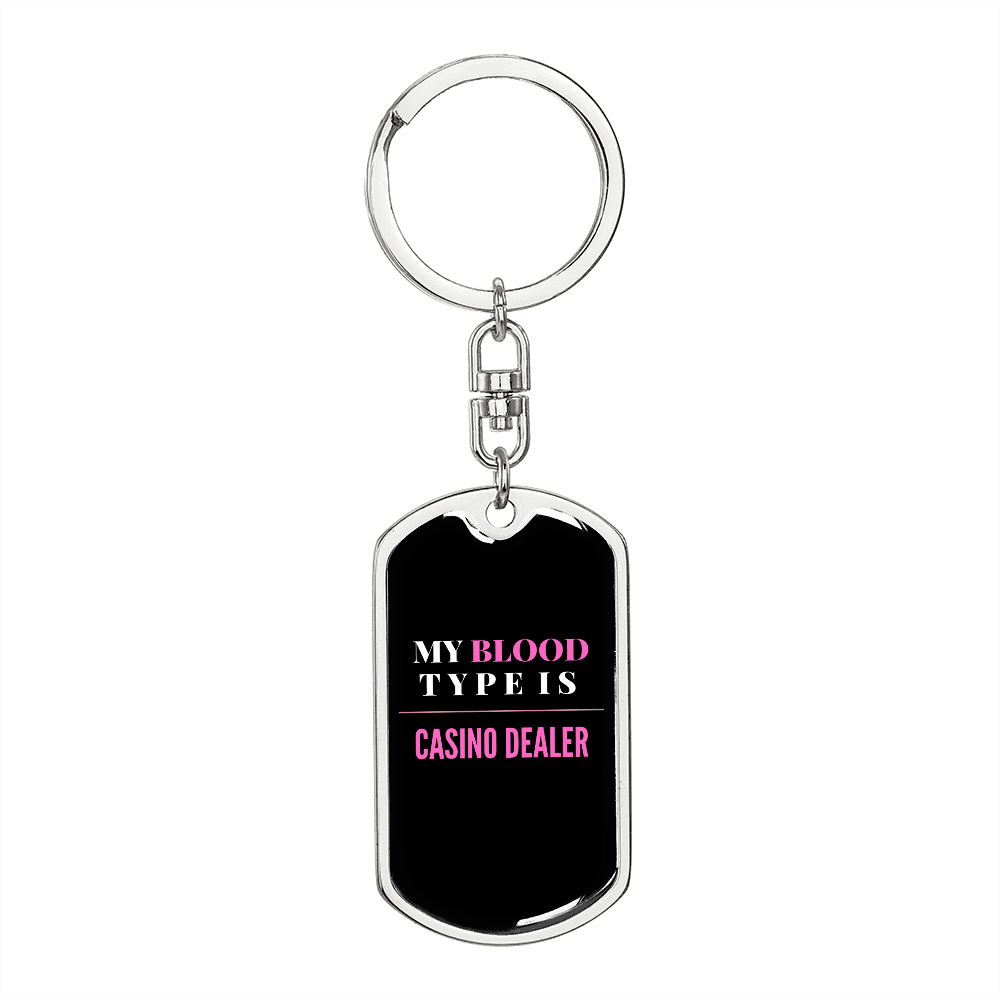 Casino Dealer Gambler Keychain Stainless Steel or 18k Gold Dog Tag Keyring-Express Your Love Gifts
