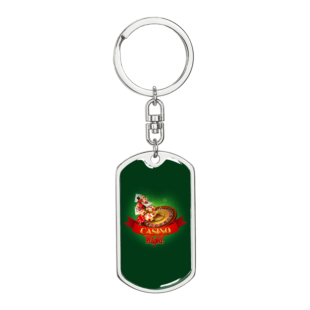 Casino Night Gambler Keychain Stainless Steel or 18k Gold Dog Tag Keyring-Express Your Love Gifts
