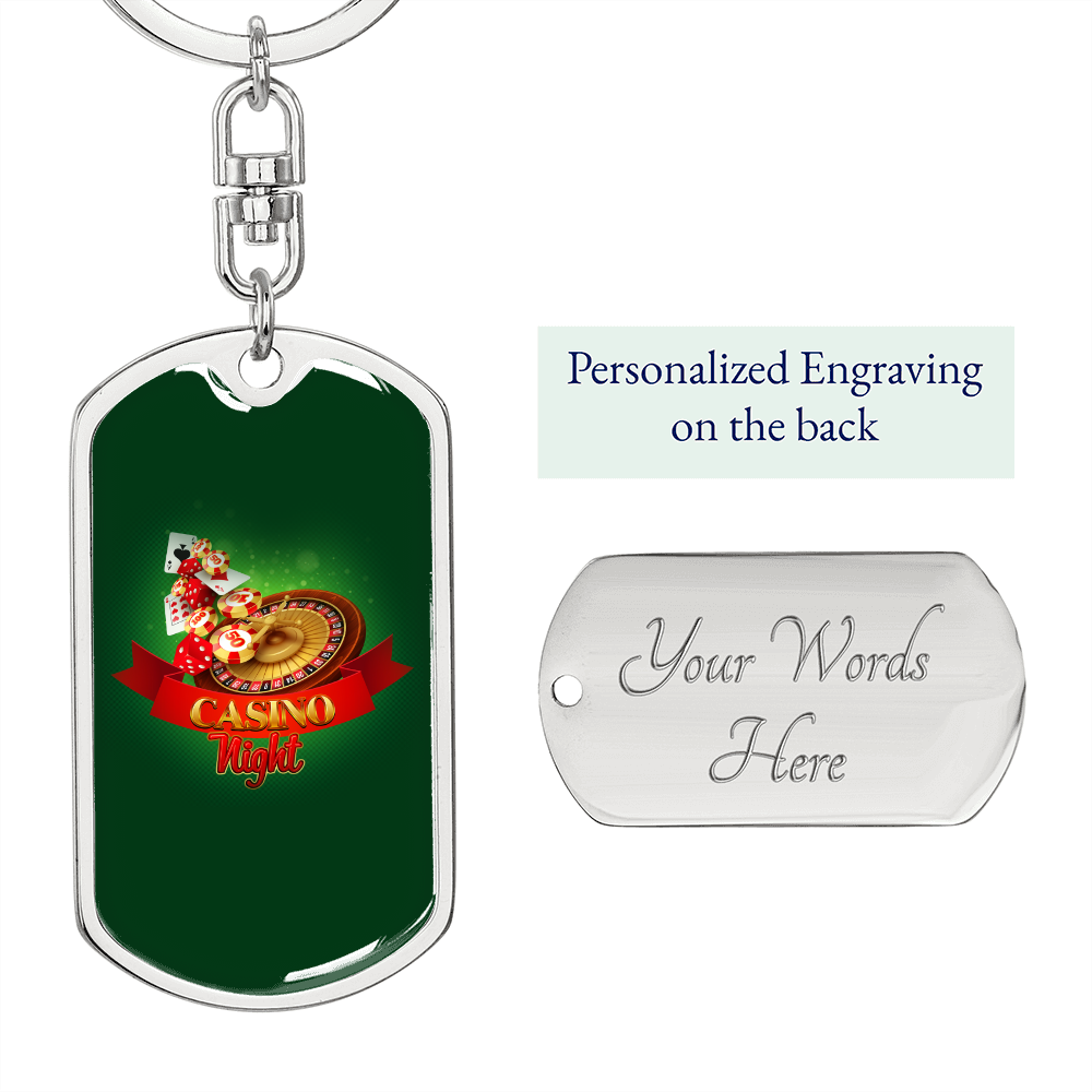 Casino Night Gambler Keychain Stainless Steel or 18k Gold Dog Tag Keyring-Express Your Love Gifts