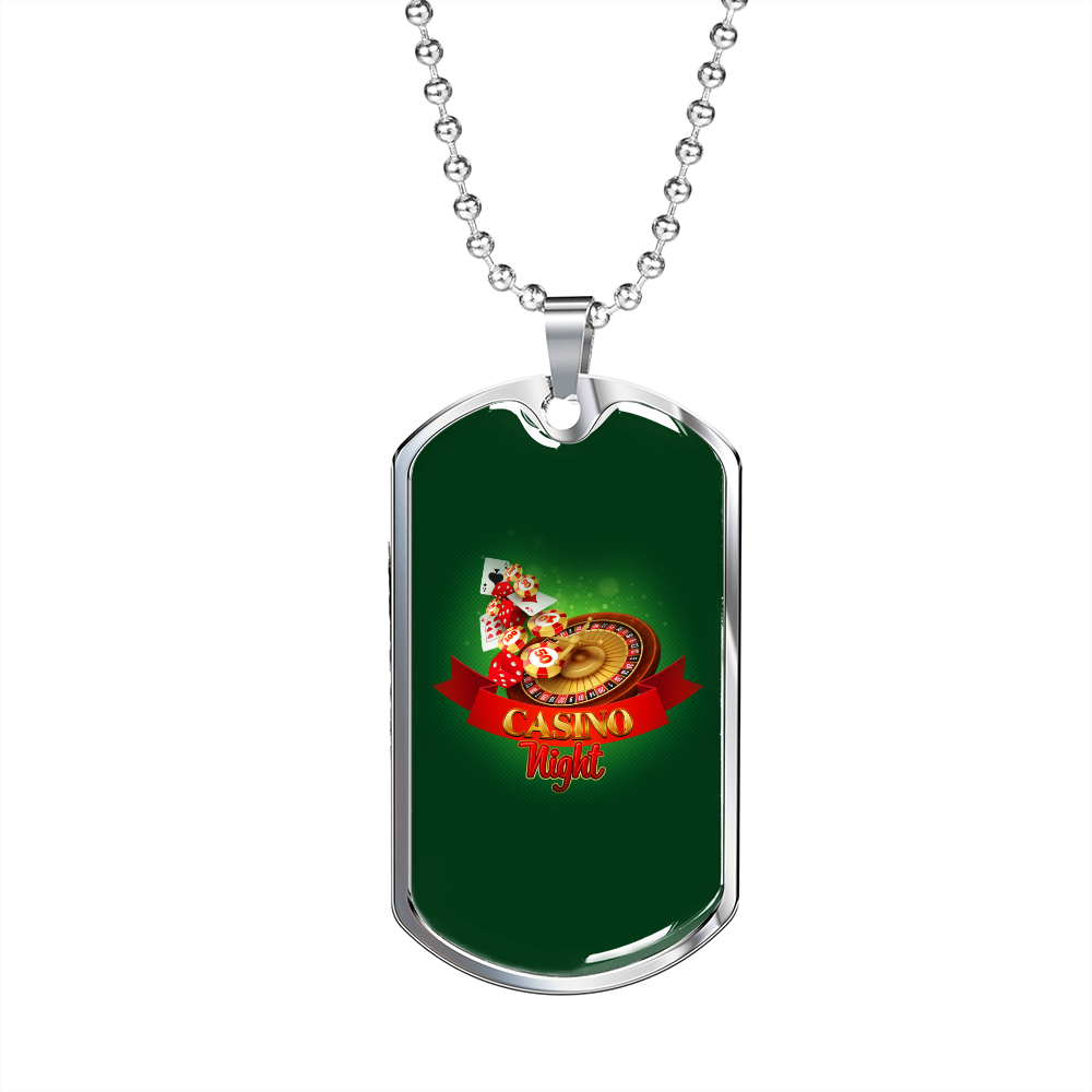Casino Night Gambler Necklace Stainless Steel or 18k Gold Dog Tag 24-Express Your Love Gifts