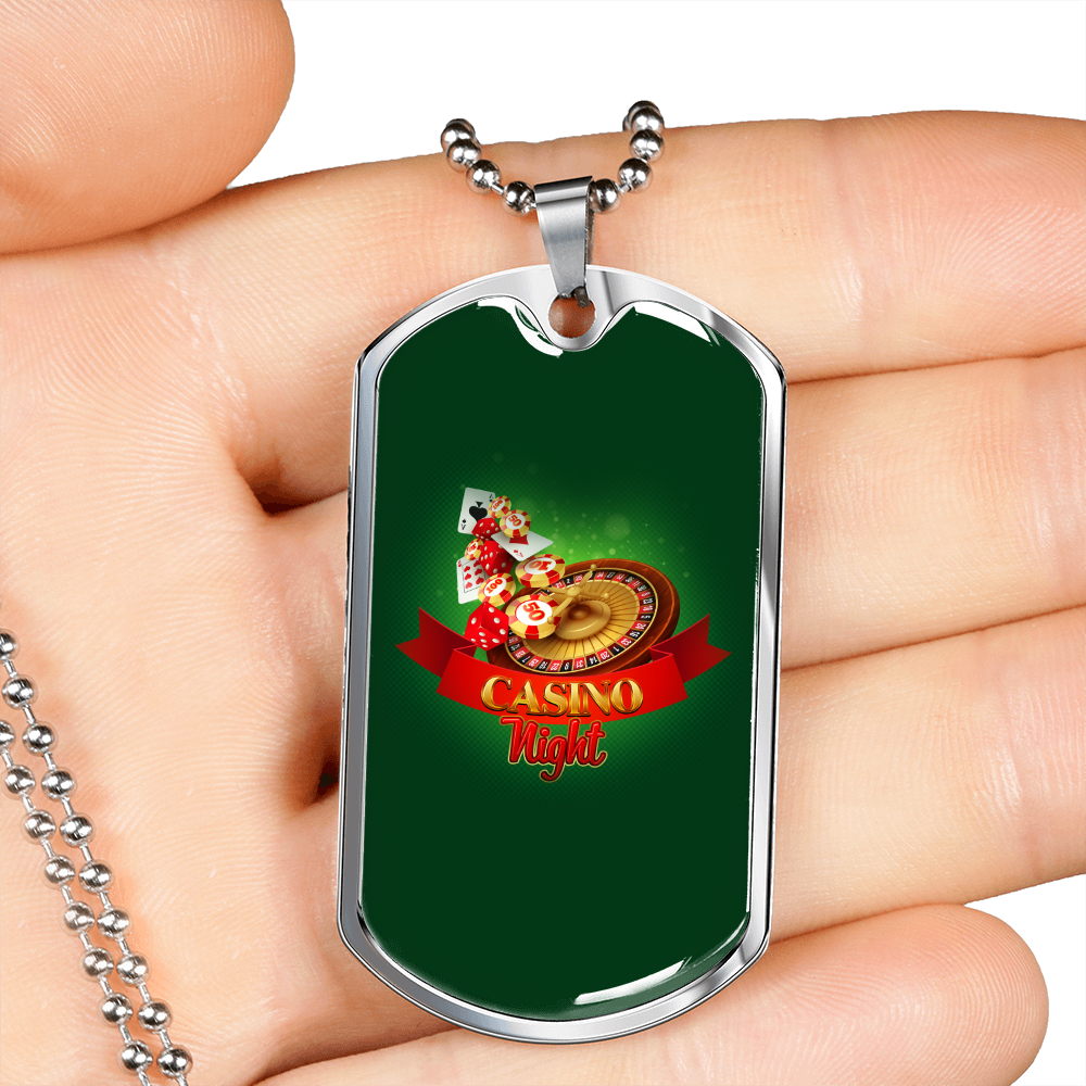 Casino Night Gambler Necklace Stainless Steel or 18k Gold Dog Tag 24-Express Your Love Gifts