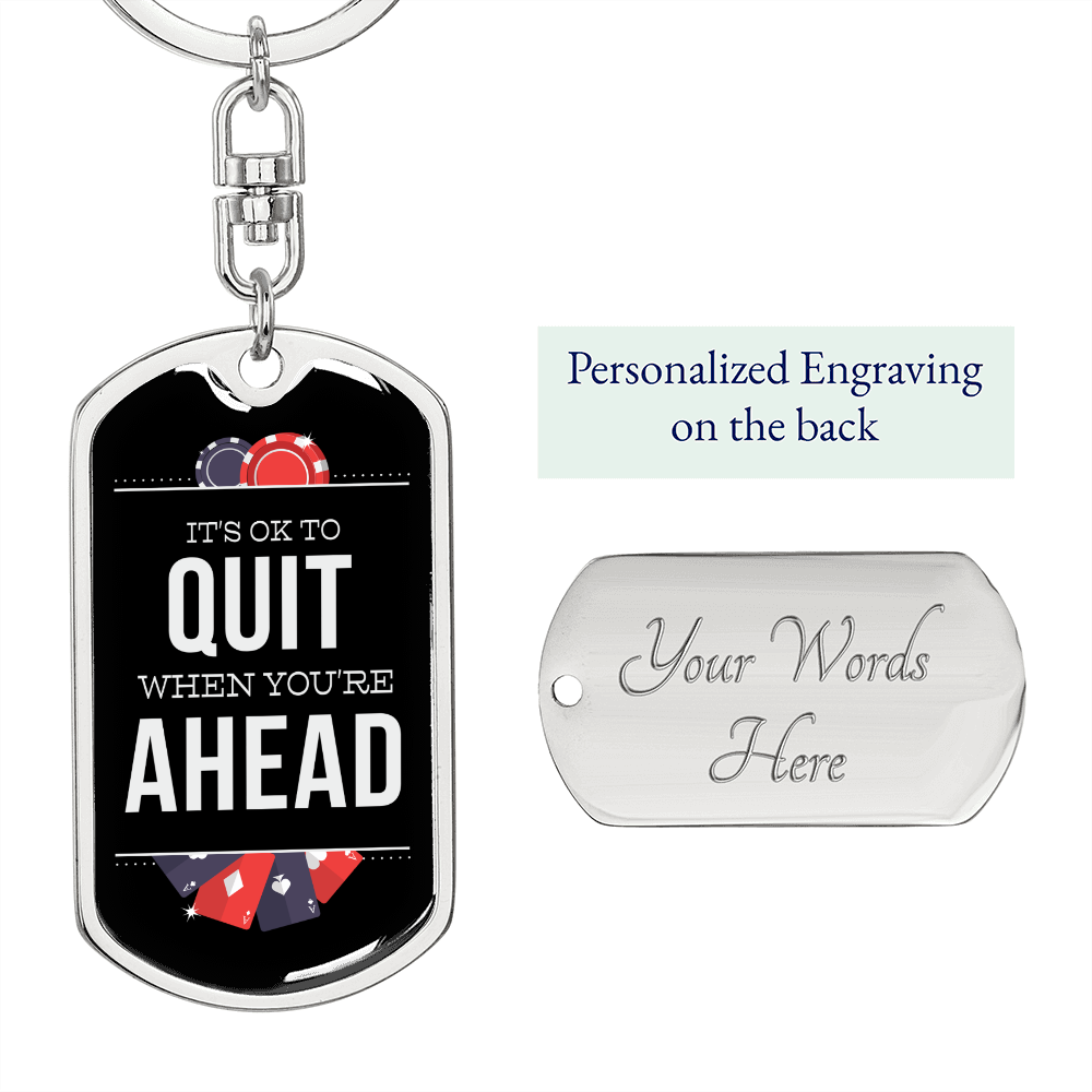 Casino Quote Gambler Keychain Stainless Steel or 18k Gold Dog Tag Keyring-Express Your Love Gifts