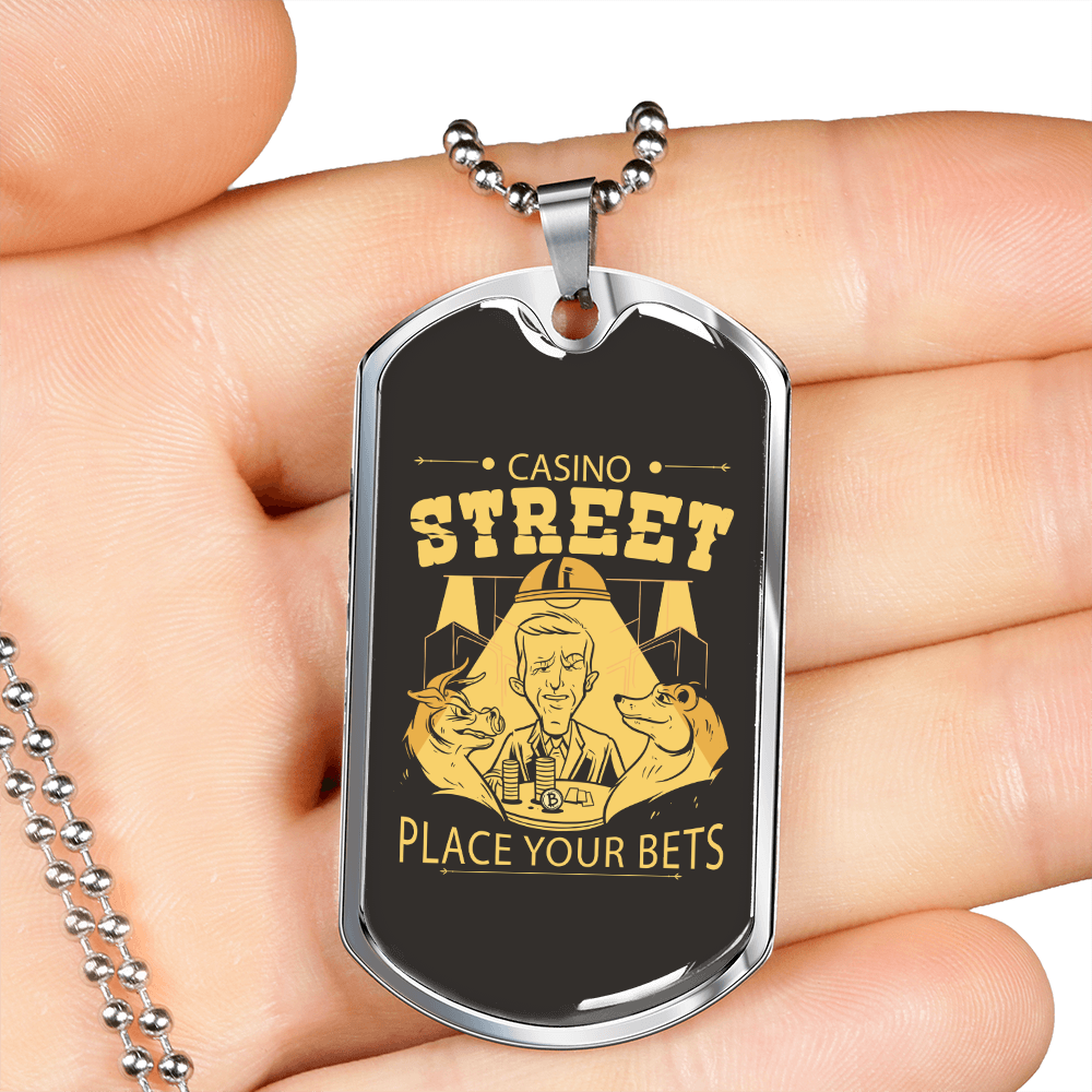 Casino Street Gambler Necklace Stainless Steel or 18k Gold Dog Tag 24" Chain-Express Your Love Gifts