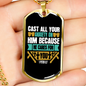 Cast Your Anxiety 1 Peter 5:7 Necklace Stainless Steel or 18k Gold Dog Tag 24" Chain-Express Your Love Gifts
