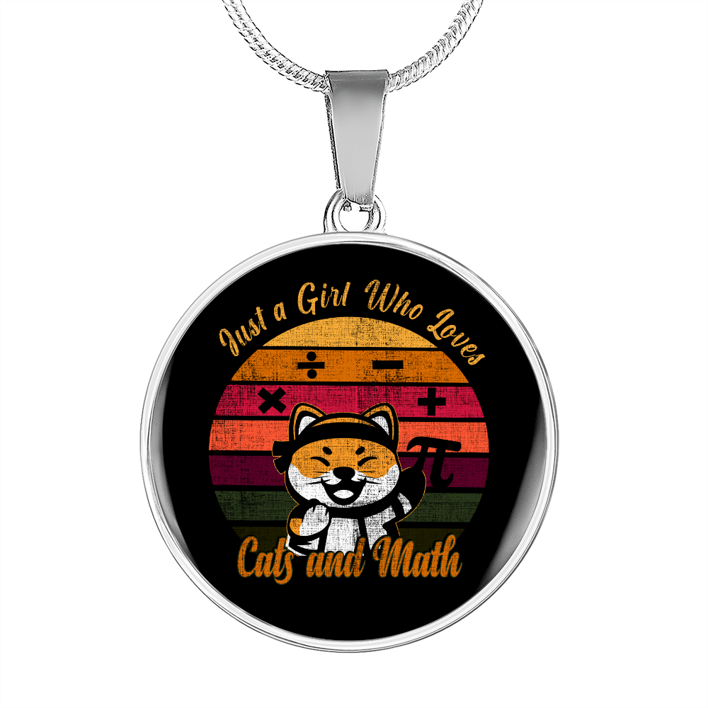Cat And Math Circle Necklace Stainless Steel or 18k Gold 18-22"-Express Your Love Gifts