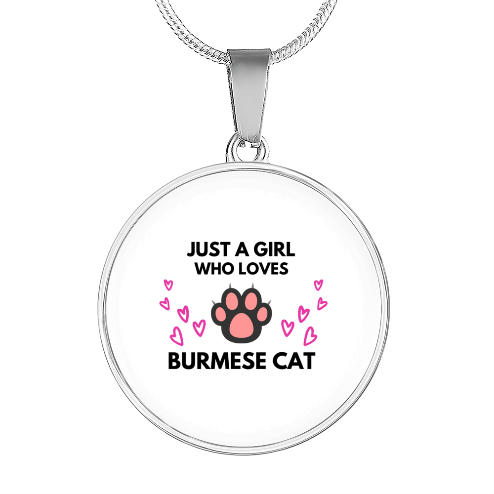 Cat Burmese Girl Circle Necklace Stainless Steel or 18k Gold 18-22-Express Your Love Gifts