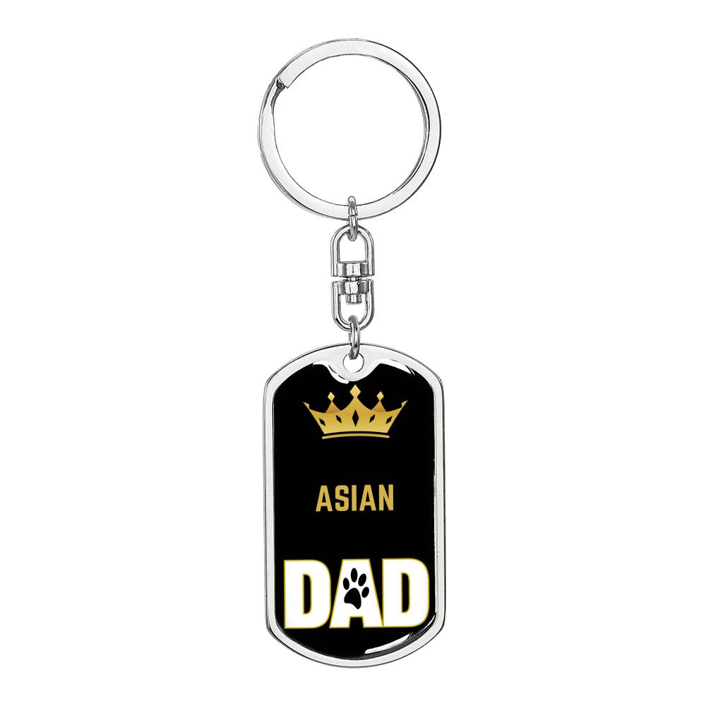 Cat Key Ring Asian Cat Dad King Keychain Stainless Steel or 18k Gold-Express Your Love Gifts