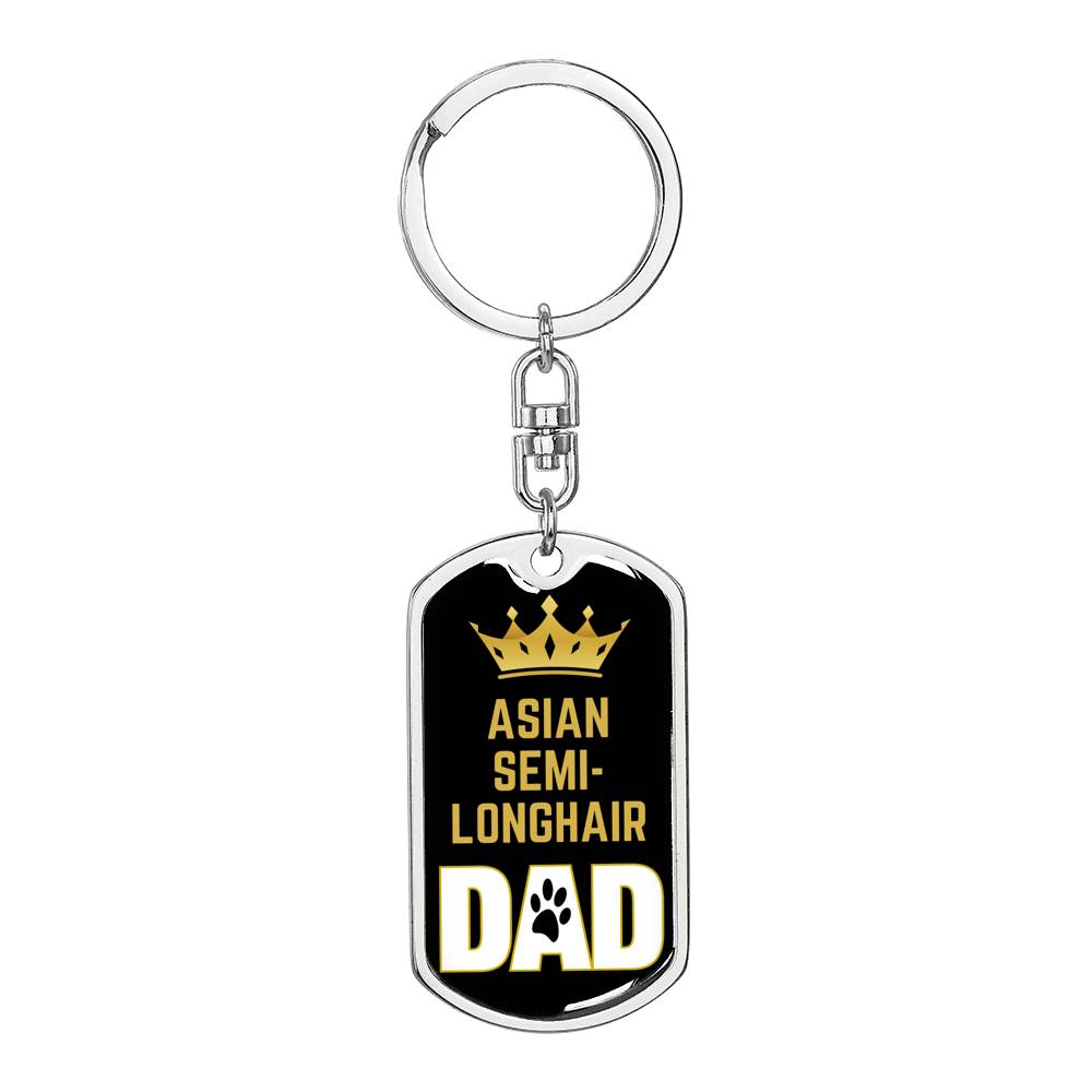 Cat Key Ring Asian Semilonghair Cat Dad King Keychain Stainless Steel or 18k Gold-Express Your Love Gifts