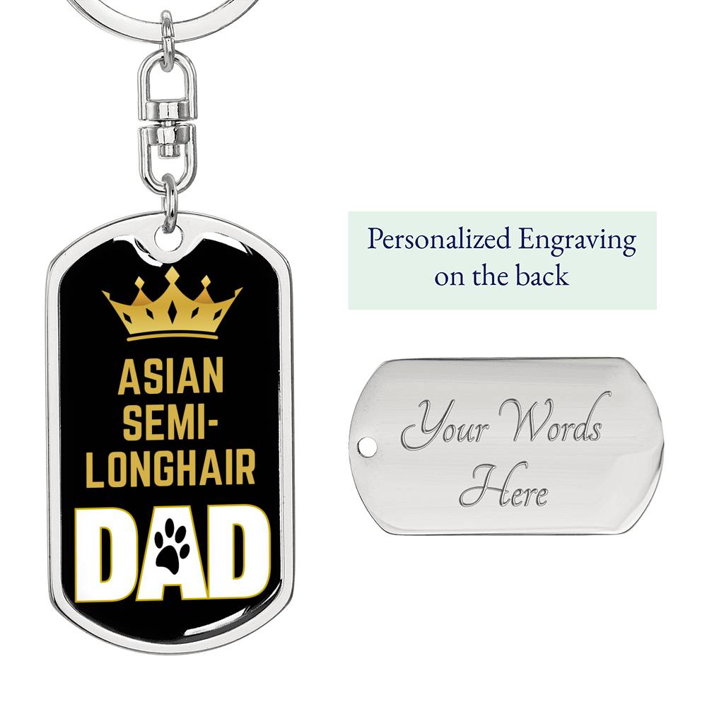 Cat Key Ring Asian Semilonghair Cat Dad King Keychain Stainless Steel or 18k Gold-Express Your Love Gifts