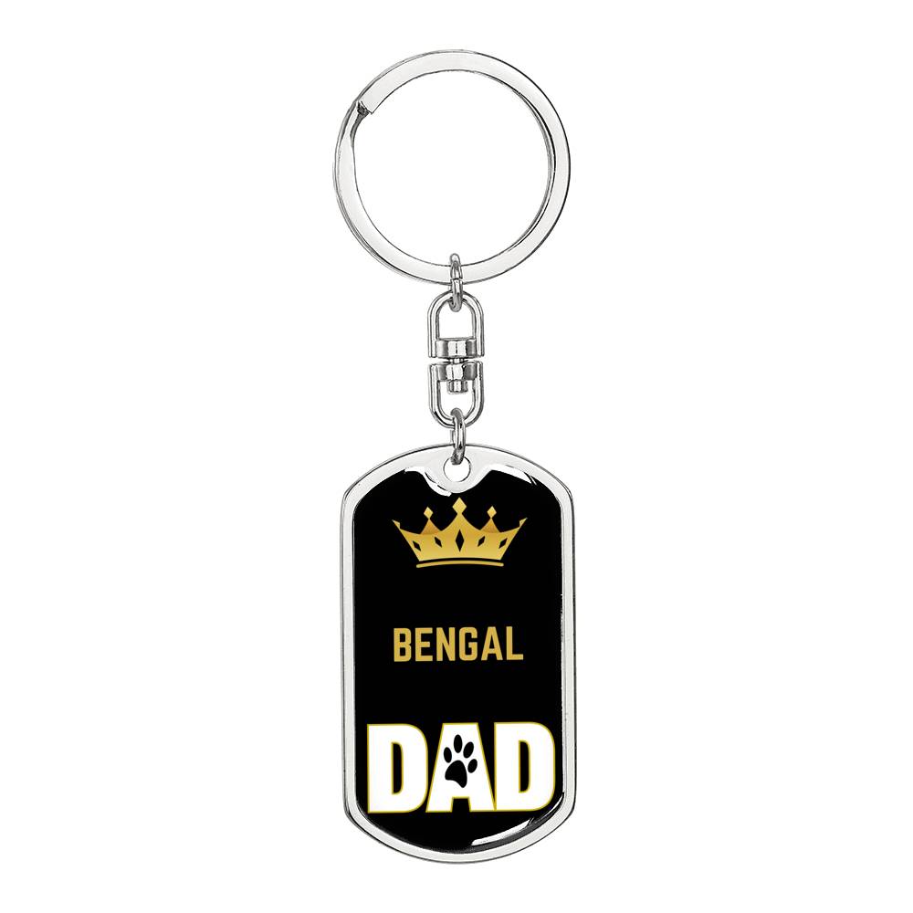 Cat Key Ring Bengal Cat Dad King Keychain Stainless Steel or 18k Gold-Express Your Love Gifts