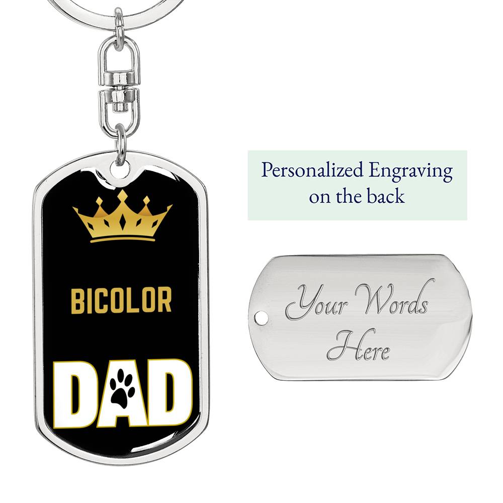 Cat Key Ring Bicolor Cat Dad King Keychain Stainless Steel or 18k Gold-Express Your Love Gifts