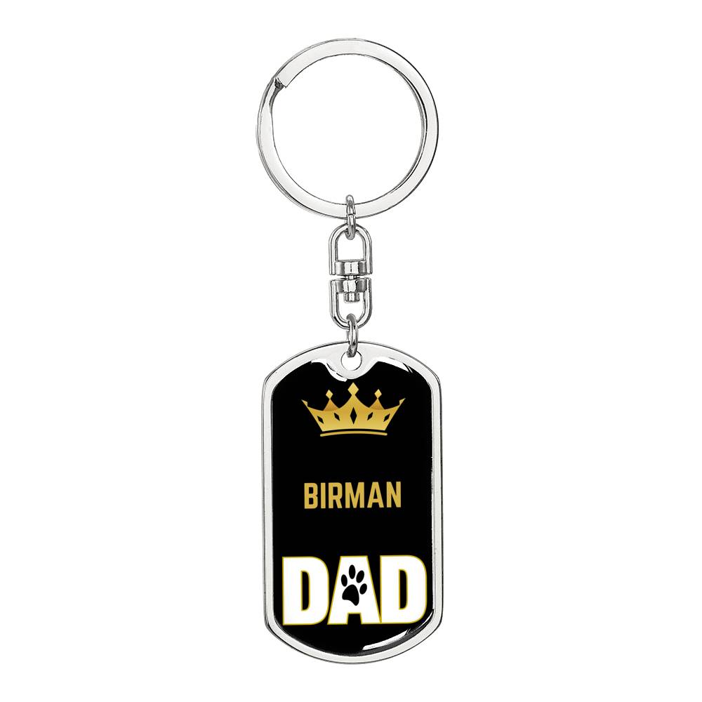 Cat Key Ring Birman Cat Dad King Keychain Stainless Steel or 18k Gold-Express Your Love Gifts