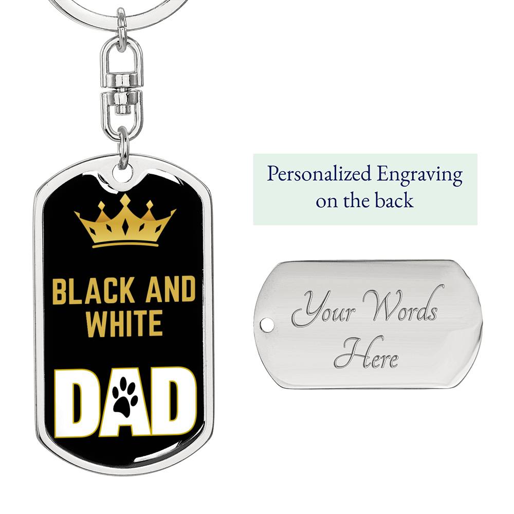 Cat Key Ring Black And White Cat Dad King Keychain Stainless Steel or 18k Gold-Express Your Love Gifts