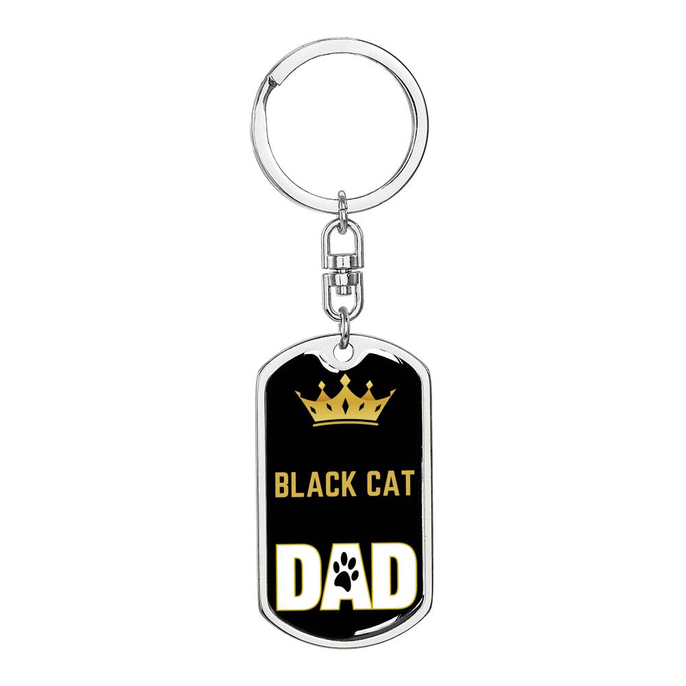 Cat Key Ring Black Cat Cat Dad King Keychain Stainless Steel or 18k Gold-Express Your Love Gifts