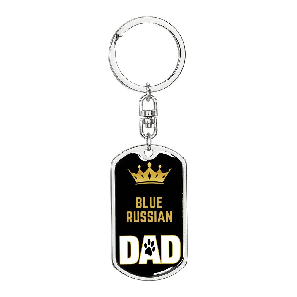 Cat Key Ring Blue Russian Cat Dad King Keychain Stainless Steel or 18k Gold-Express Your Love Gifts