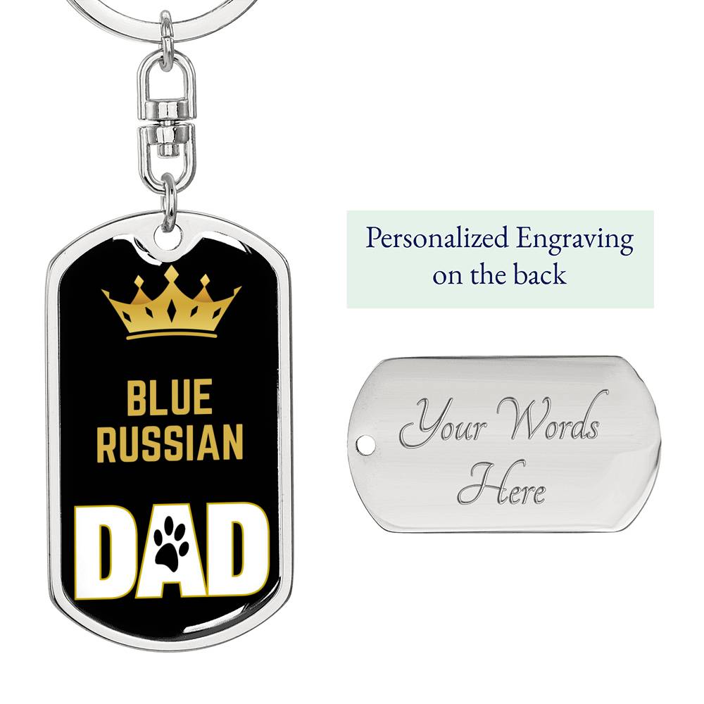 Cat Key Ring Blue Russian Cat Dad King Keychain Stainless Steel or 18k Gold-Express Your Love Gifts