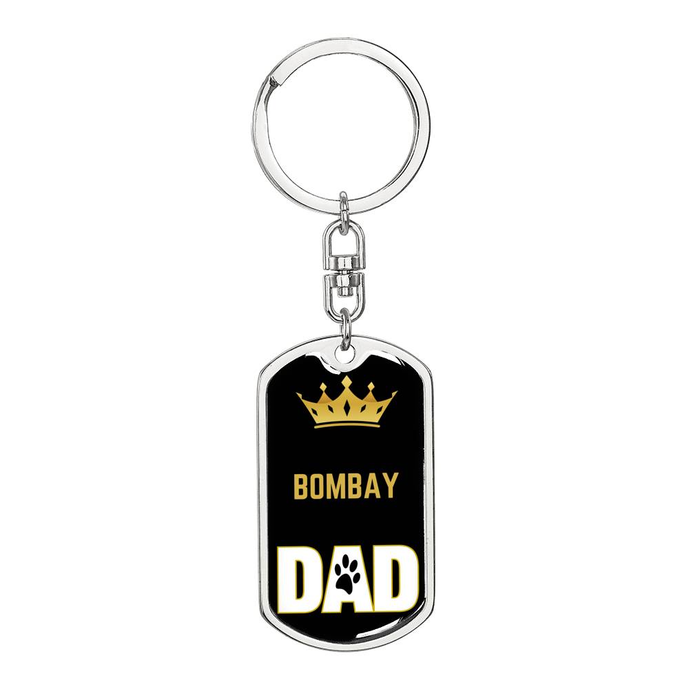 Cat Key Ring Bombay Cat Dad King Keychain Stainless Steel or 18k Gold-Express Your Love Gifts