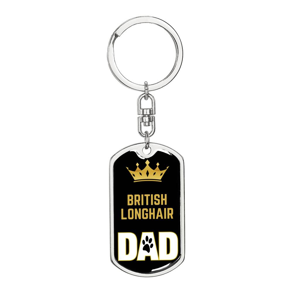 Cat Key Ring British Longhair Cat Dad King Keychain Stainless Steel or 18k Gold-Express Your Love Gifts