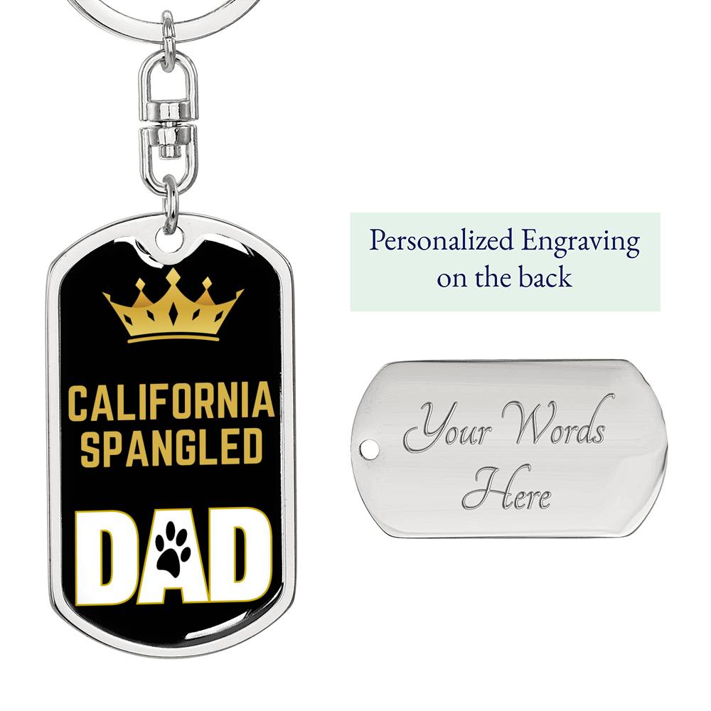 Cat Key Ring California Spangled Cat Dad King Keychain Stainless Steel or 18k Gold-Express Your Love Gifts
