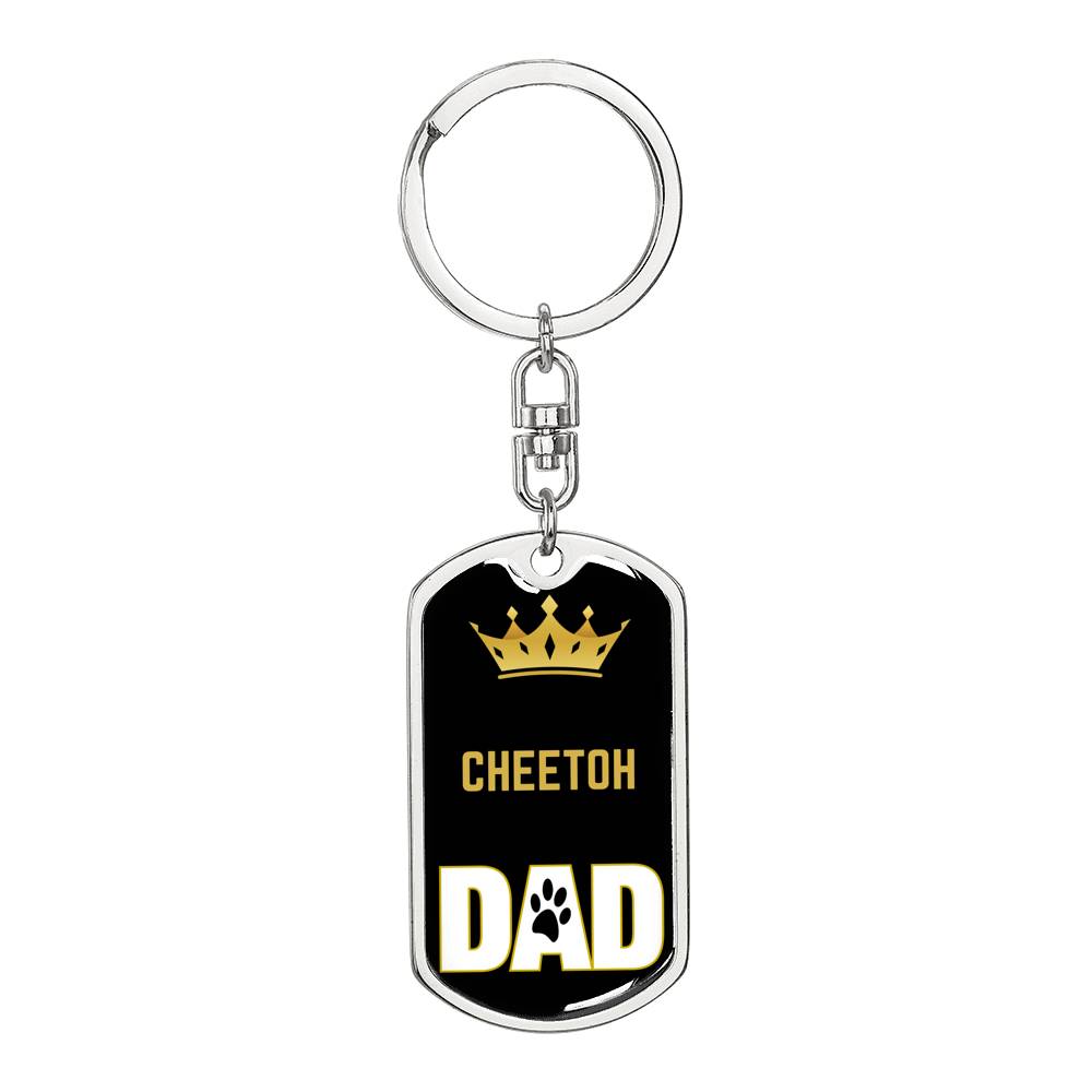 Cat Key Ring Cheetoh Cat Dad King Keychain Stainless Steel or 18k Gold-Express Your Love Gifts