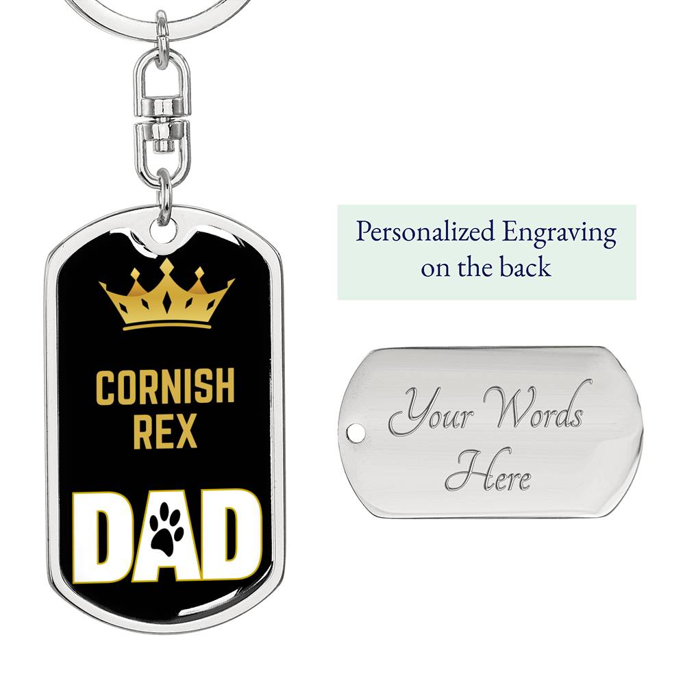 Cat Key Ring Cornish Rex Cat Dad King Keychain Stainless Steel or 18k Gold-Express Your Love Gifts