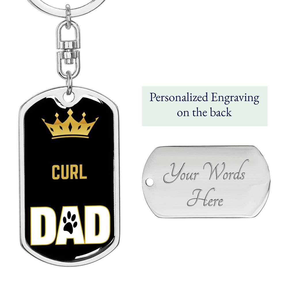 Cat Key Ring Curl Cat Dad King Keychain Stainless Steel or 18k Gold-Express Your Love Gifts