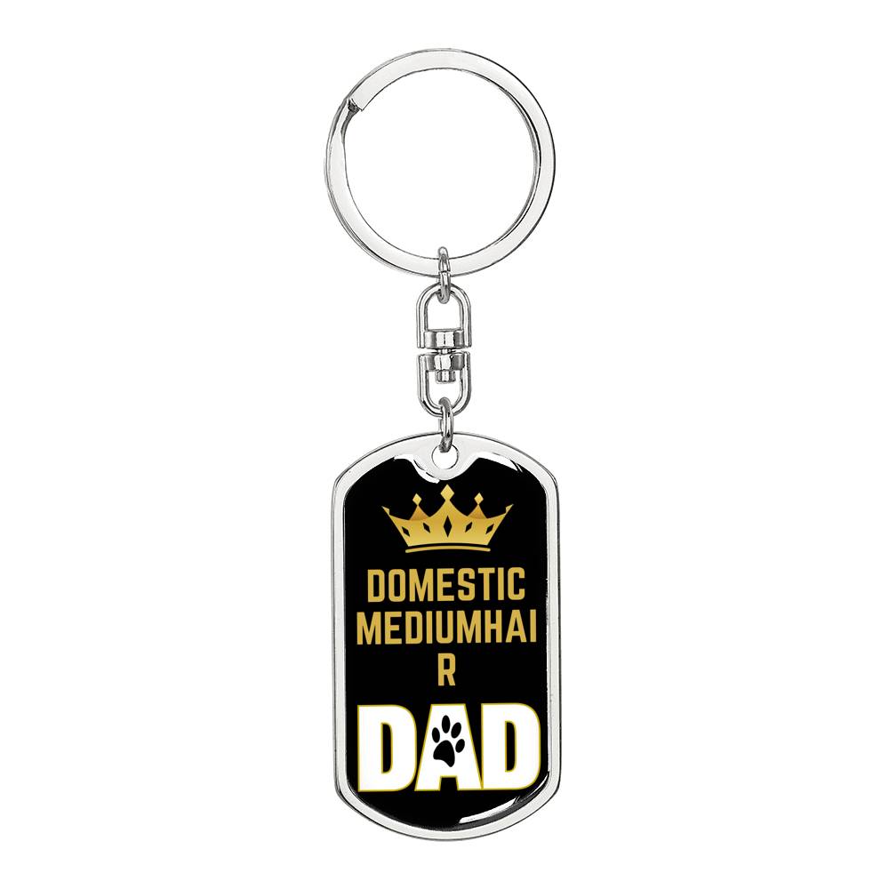 Cat Key Ring Domestic Mediumhair Cat Dad King Keychain Stainless Steel or 18k Gold-Express Your Love Gifts