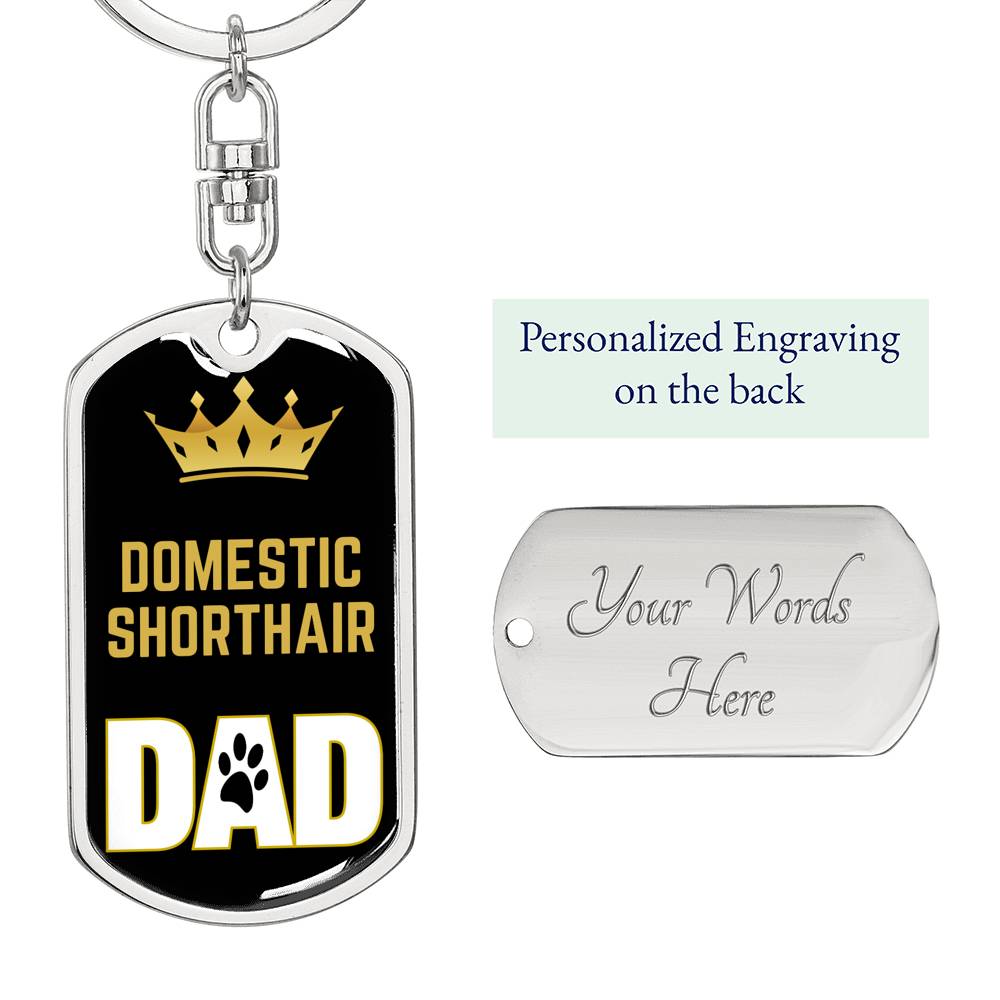 Cat Key Ring Domestic Shorthair Cat Dad King Keychain Stainless Steel or 18k Gold-Express Your Love Gifts