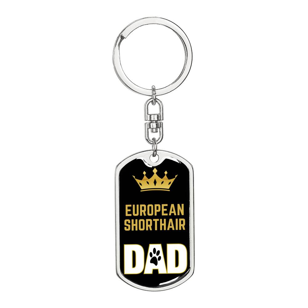Cat Key Ring European Shorthair Cat Dad King Keychain Stainless Steel or 18k Gold-Express Your Love Gifts