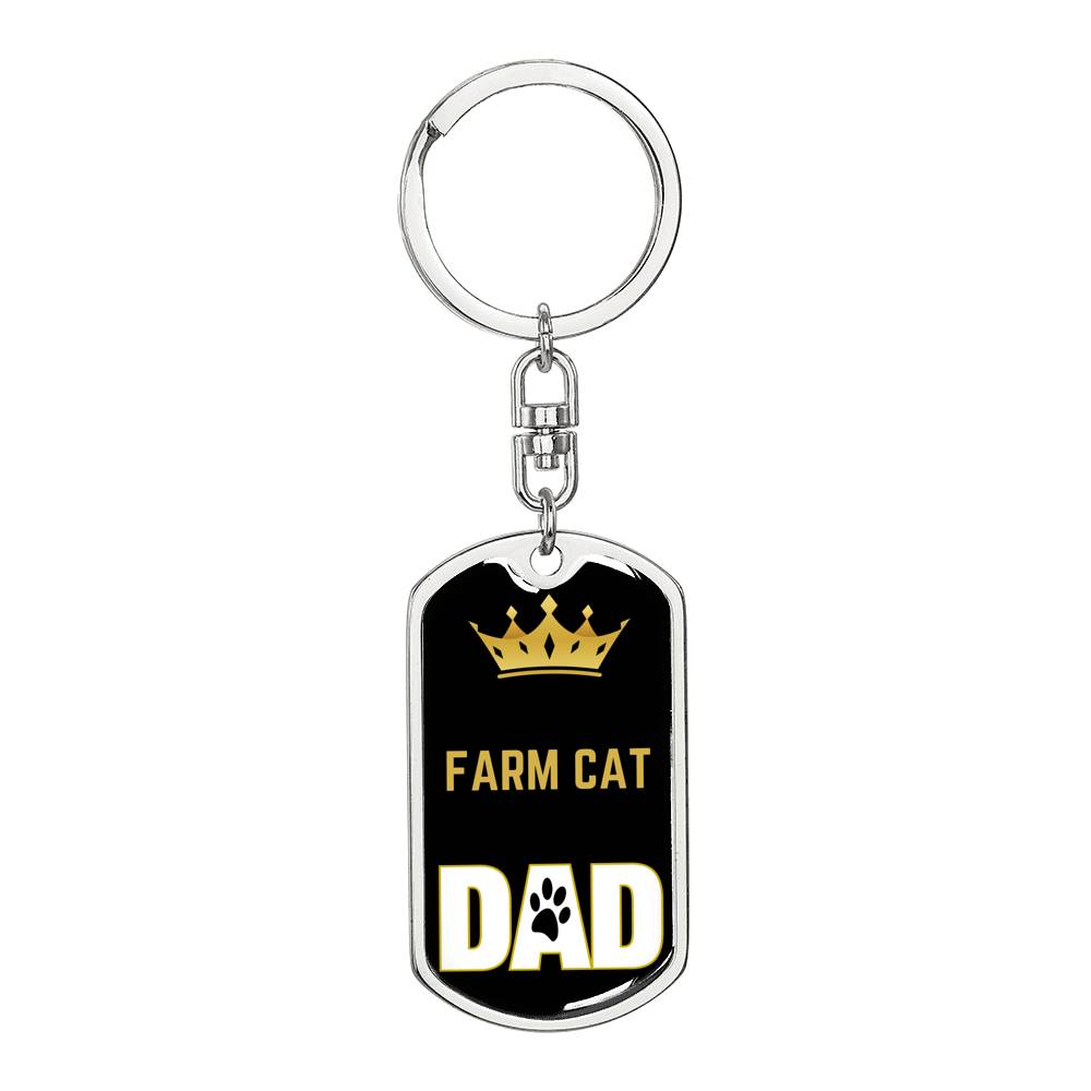 Cat Key Ring Farm Cat Cat Dad King Keychain Stainless Steel or 18k Gold-Express Your Love Gifts