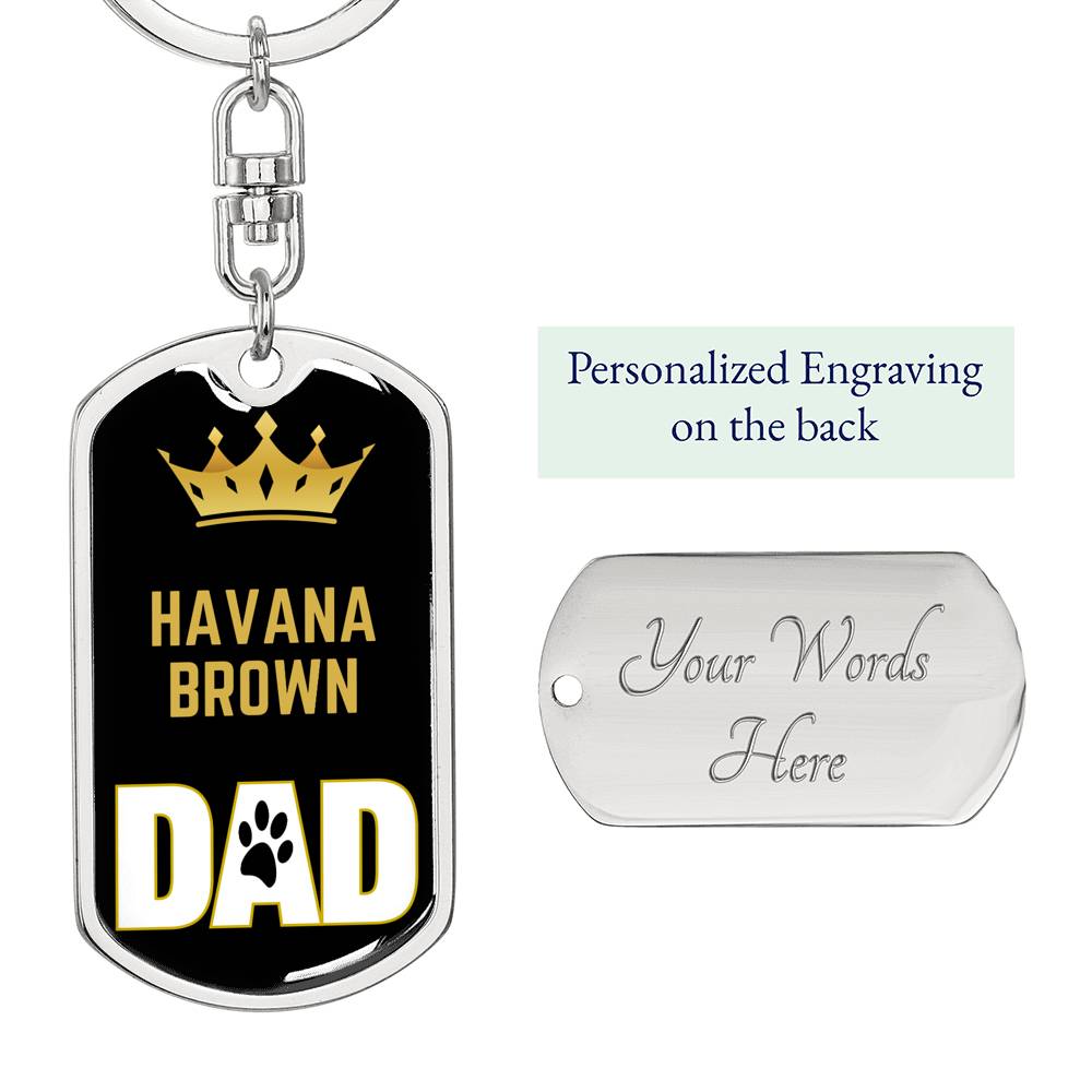 Cat Key Ring Havana Brown Cat Dad King Keychain Stainless Steel or 18k Gold-Express Your Love Gifts