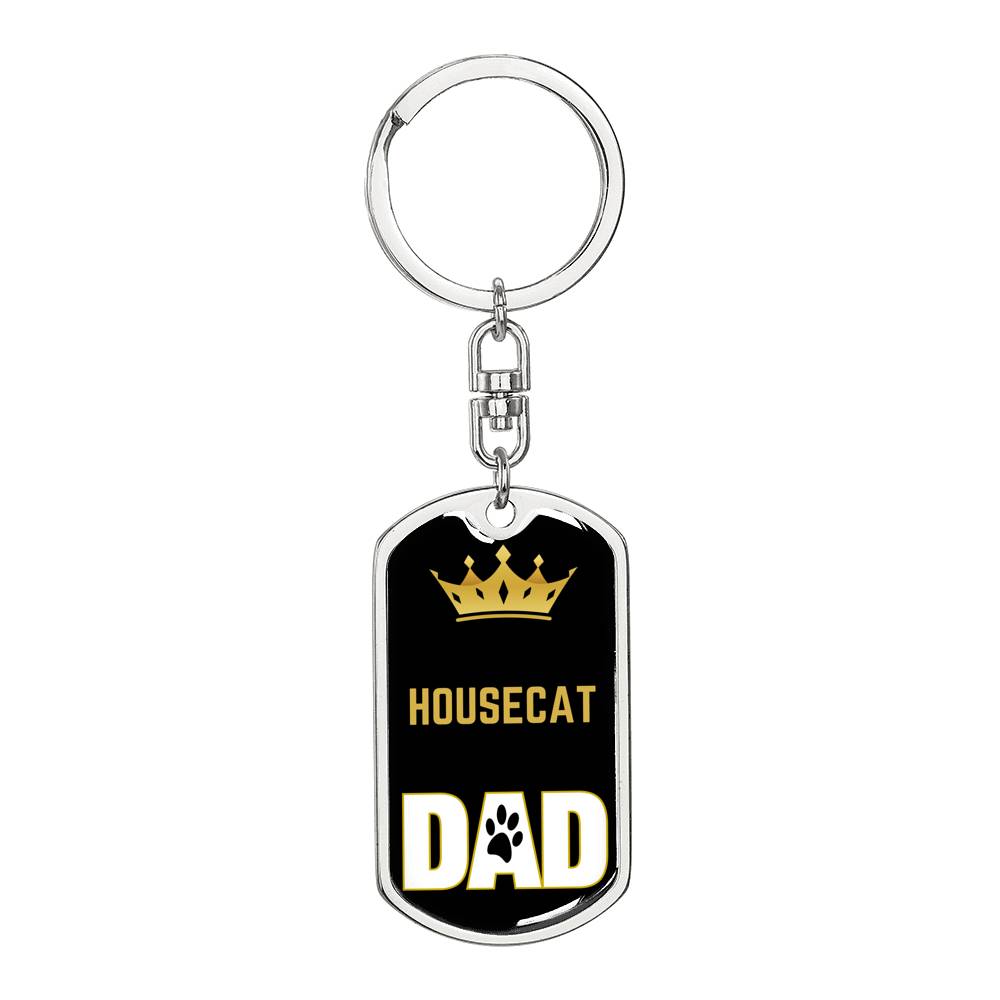 Cat Key Ring Housecat Cat Dad King Keychain Stainless Steel or 18k Gold-Express Your Love Gifts
