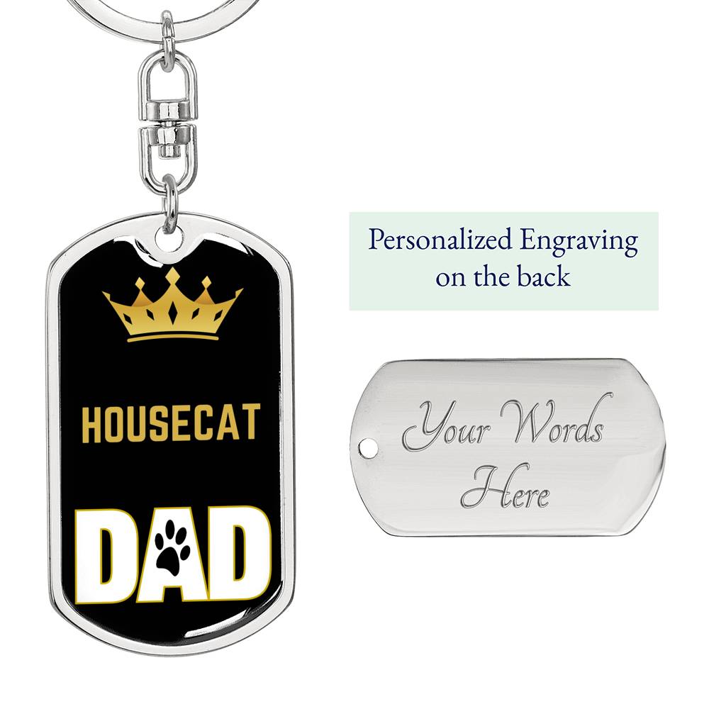 Cat Key Ring Housecat Cat Dad King Keychain Stainless Steel or 18k Gold-Express Your Love Gifts