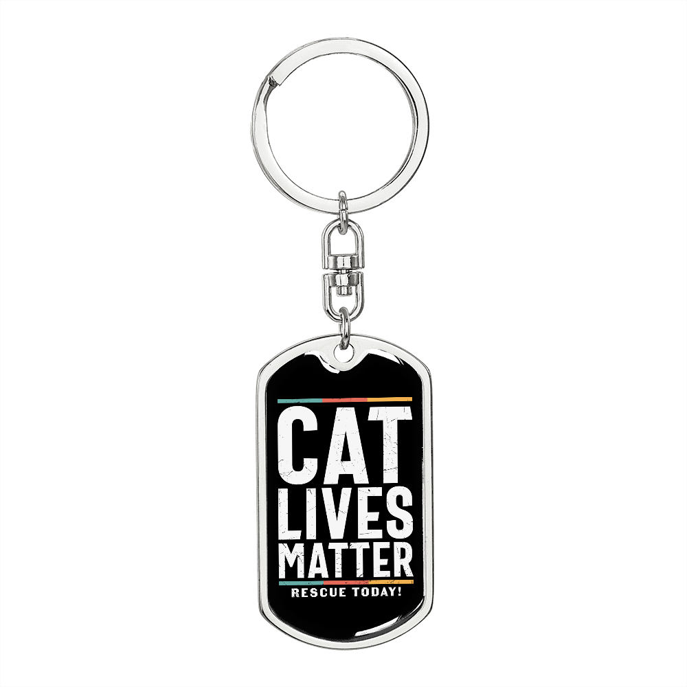 Cat Lives Matter Keychain Stainless Steel or 18k Gold Dog Tag Keyring-Express Your Love Gifts