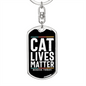 Cat Lives Matter Keychain Stainless Steel or 18k Gold Dog Tag Keyring-Express Your Love Gifts