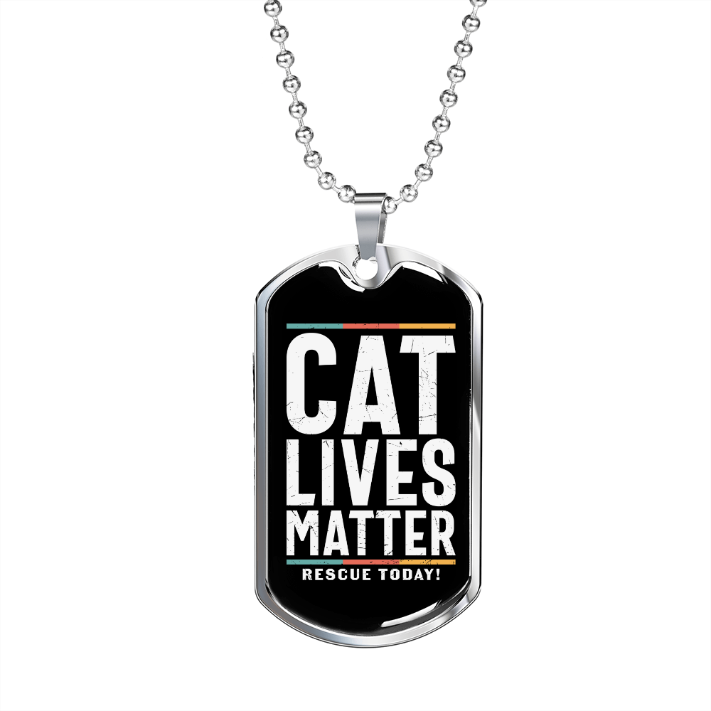 Cat Lives Matter Necklace Stainless Steel or 18k Gold Dog Tag 24" Chain-Express Your Love Gifts