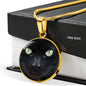 Cat Lover Necklace Black Cat Eyes Circle Pendant Stainless Steel or 18k Gold 18-22"-Express Your Love Gifts