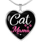 Cat Lover Necklace Cat Mama Heart Pendant Stainless Steel or 18k Gold 18-22"-Express Your Love Gifts
