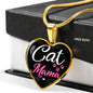 Cat Lover Necklace Cat Mama Heart Pendant Stainless Steel or 18k Gold 18-22"-Express Your Love Gifts
