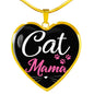 Cat Lover Necklace Cat Mama Heart Pendant Stainless Steel or 18k Gold 18-22"-Express Your Love Gifts