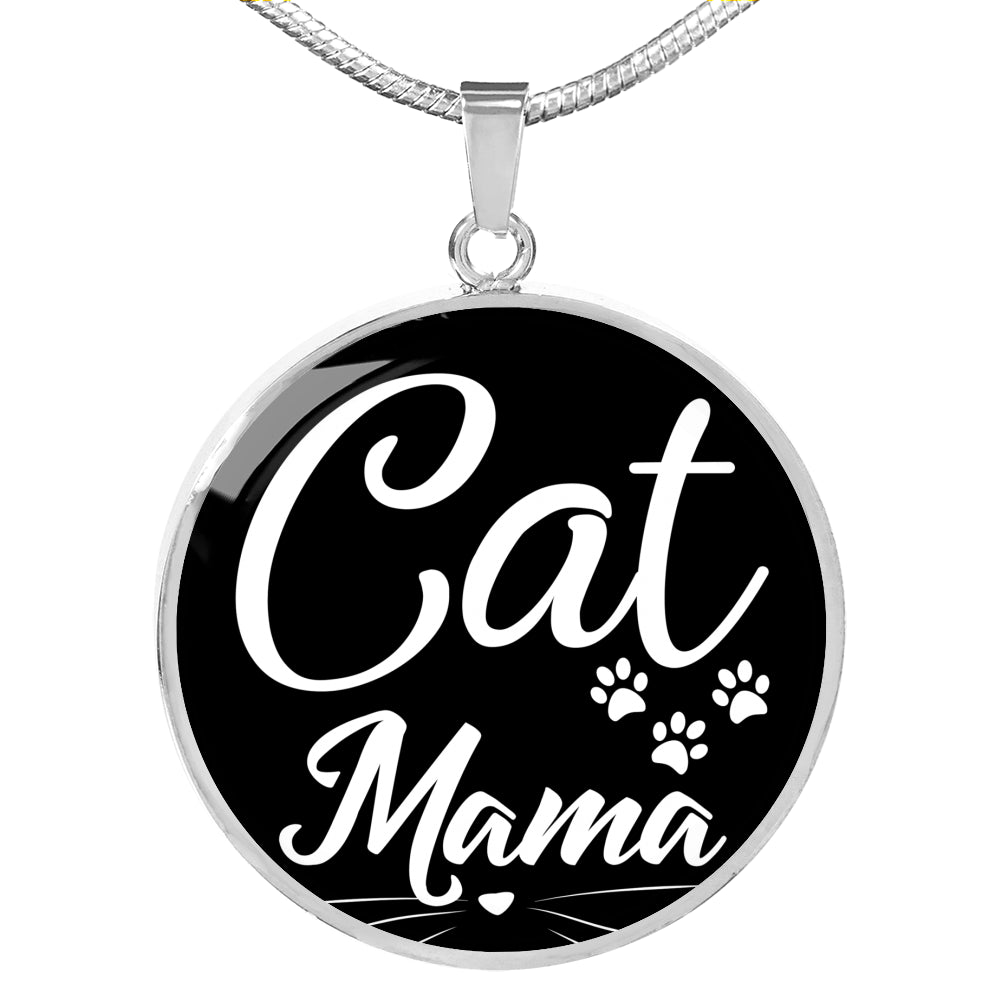 Cat Lover Necklace Cat Mama Necklace Circle Pendant Stainless Steel or 18k Gold 18-22"-Express Your Love Gifts