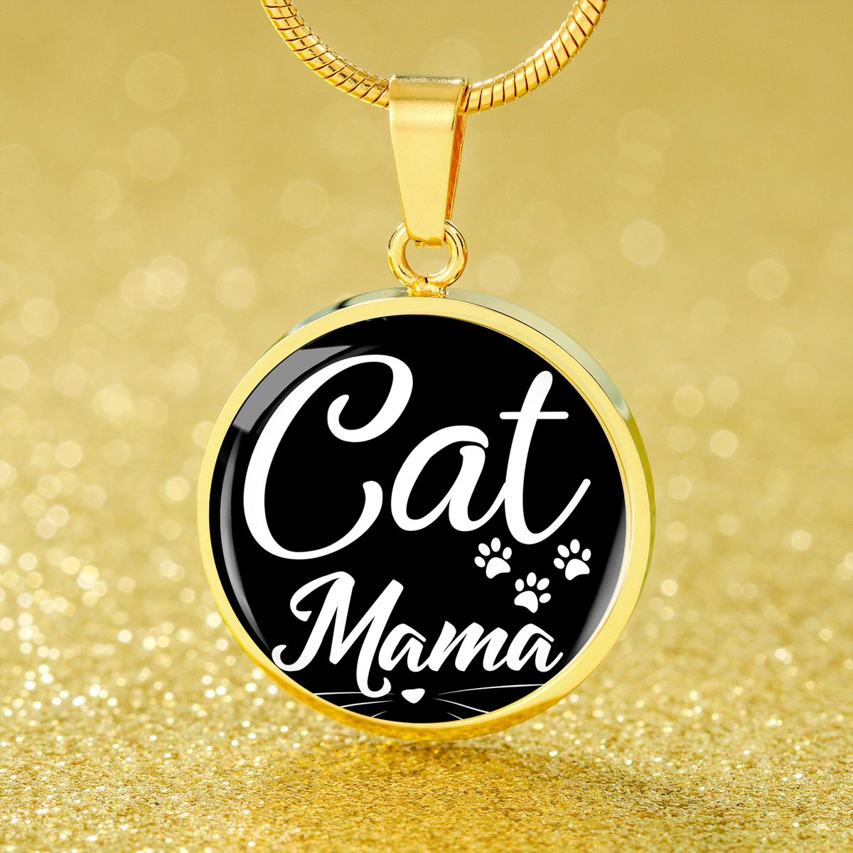 Cat Lover Necklace Cat Mama Necklace Circle Pendant Stainless Steel or 18k Gold 18-22"-Express Your Love Gifts