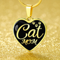 Cat Lover Necklace Cat Mom Heart Pendant Stainless Steel or 18k Gold 18-22"-Express Your Love Gifts