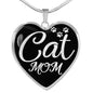Cat Lover Necklace Cat Mom Heart Pendant Stainless Steel or 18k Gold 18-22"-Express Your Love Gifts